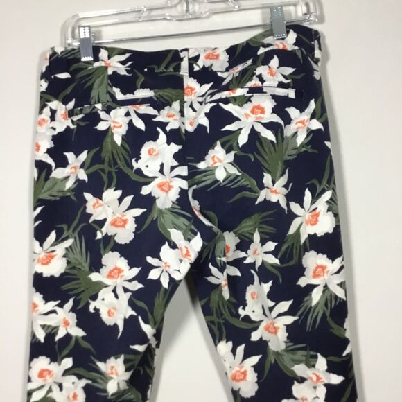 Navy exotic flower leaf print stretchy jeans pants waist 33” inner leg 26 1/2” - Picture 4 of 7